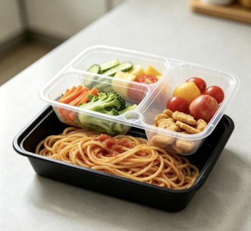 American-style rectangular PP meal box with two compartments