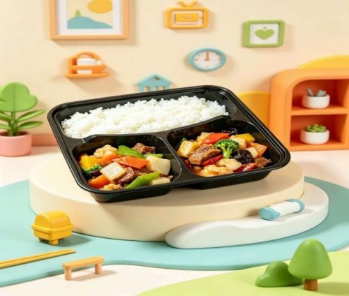 High-capacity PP three-grid square food box